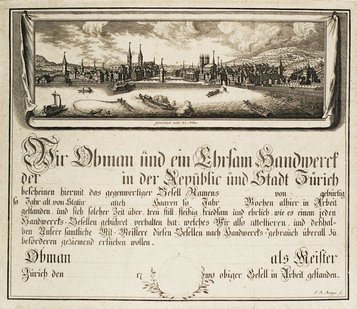 J.R. Metzger - Stadt Züricher Handwerkerbrief