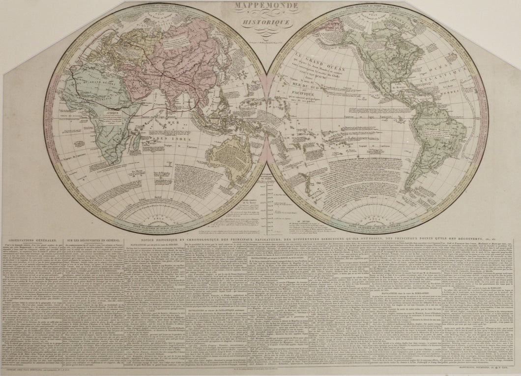 Weltkarte kolorierter Kupferstich